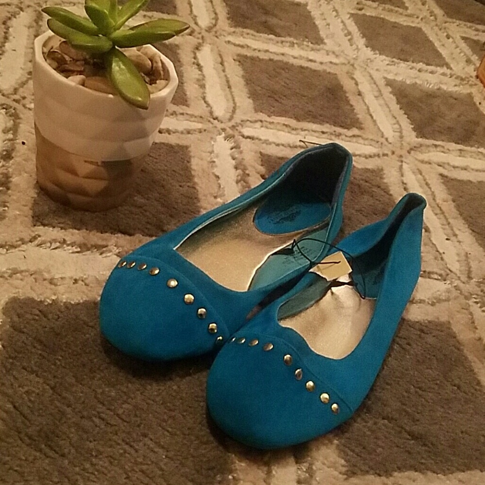 Deep Turquoise Flats with Gold Studs